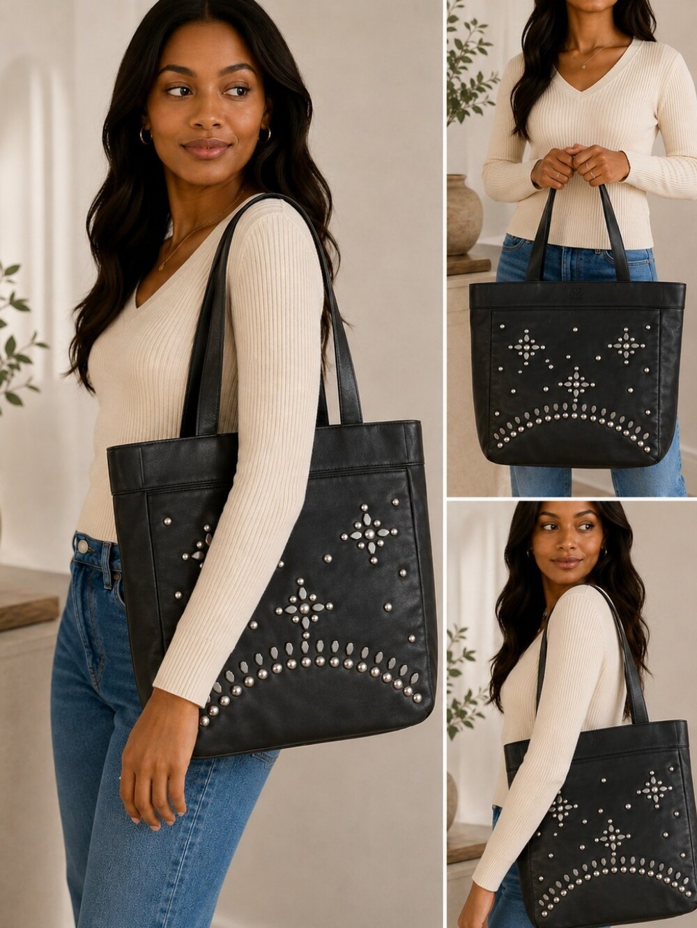 Calvin Klein Black Studded Leather Tote
